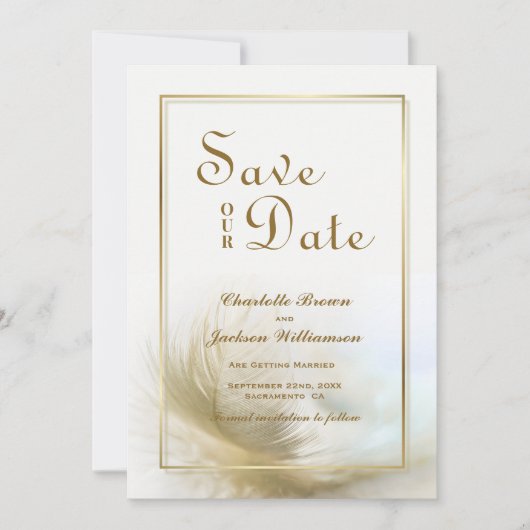 Elegant Gold Feather Wedding Save the Date (Voorkant)
