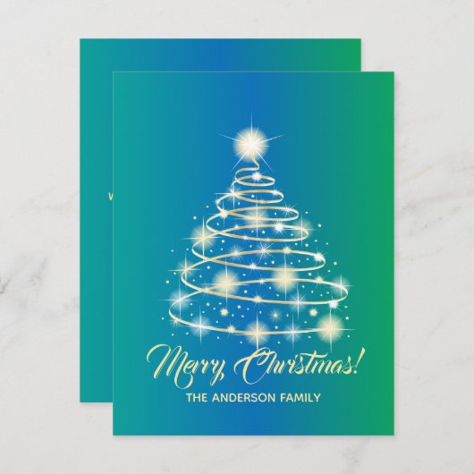 Elegant Gold Festive Holiday Tree Merry kerst Feestdagenkaart (Voorkant / Achterkant)