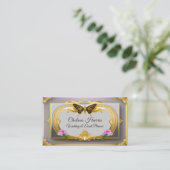 Elegant Gold Filigree Beauful Butterfly & Rozen Visitekaartje (Staand voorkant)