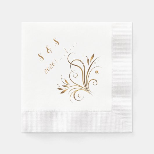 Elegant Gold Filigree & Leaf Flourish Wedding Servet (Voorkant)
