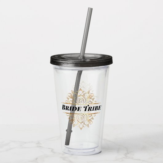 Elegant Gold Filigree Lijst| Monogram bruiloft Acryl Drinkbeker (Achterkant)