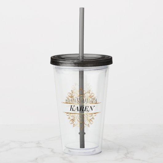 Elegant Gold Filigree Lijst| Monogram bruiloft Acryl Drinkbeker (Voorkant)