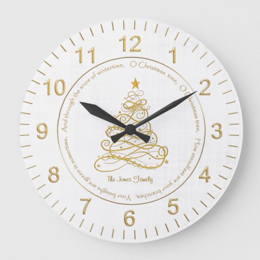 Elegant Gold Filigree Tree "O kerstboom" Cir Grote Klok (Voorkant)