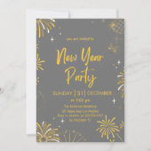 Elegant Gold Fireworks New Year’s Eve Party Kaart (Voorkant)