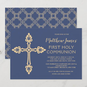 Elegant Gold First Community Invitation for Boys Kaart