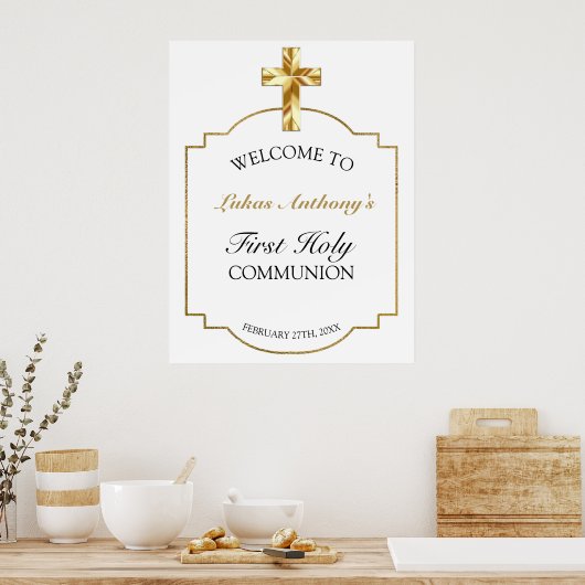 Elegant Gold First Heilige Communauteit Welkomstbo Poster (Keuken)