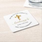 Elegant Gold First Heilige Communie Hartelijk dank Kartonnen Onderzetters (Schuin)