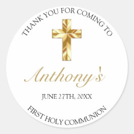 Elegant Gold First Heilige Communie Hartelijk dank Ronde Sticker
