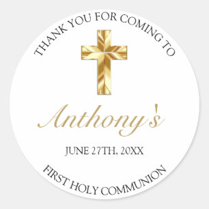Elegant Gold First Heilige Communie Hartelijk dank Ronde Sticker