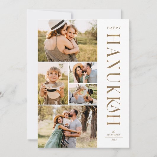 Elegant Gold Five Photo Collage Hanukkah Feestdagenkaart (Voorkant)