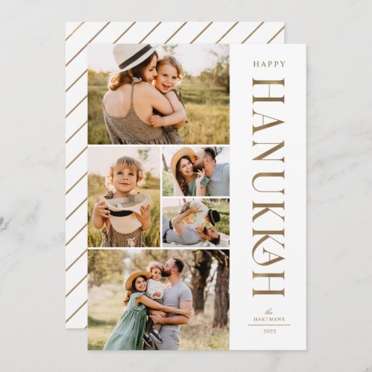 Elegant Gold Five Photo Collage Hanukkah Feestdagenkaart (Voorkant / Achterkant)