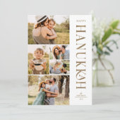 Elegant Gold Five Photo Collage Hanukkah Feestdagenkaart (Staand voorkant)