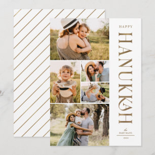 Elegant Gold Five Photo Collage Hanukkah Feestdagenkaart