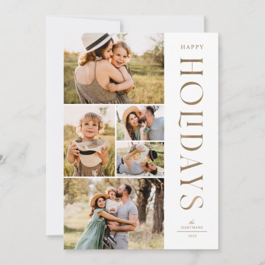 Elegant Gold Five Photo Collage Prettige feestdage Feestdagenkaart (Voorkant)