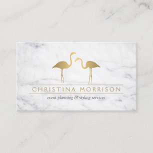 Elegant Gold Flamingos Event Planner White Marble Visitekaartje