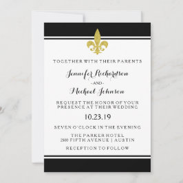 Elegant Gold Fleur de Lis Black and White Wedding Kaart