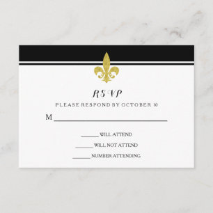 Elegant Gold Fleur de Lis Black en White RSVP