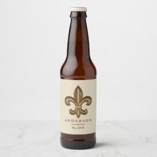 Elegant Gold Fleur de Lis en Taupe Gepersonalise Bier Etiket