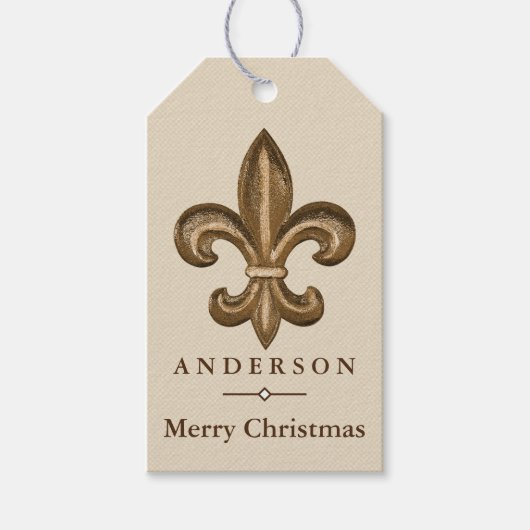 Elegant Gold Fleur de Lis en Taupe | Gepersonalise Cadeaulabel (Voorkant)