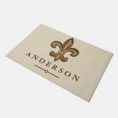 Elegant Gold Fleur de Lis en Taupe | Gepersonalise Deurmat (Schuin)