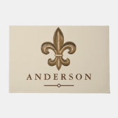 Elegant Gold Fleur de Lis en Taupe | Gepersonalise Deurmat (Voorkant)
