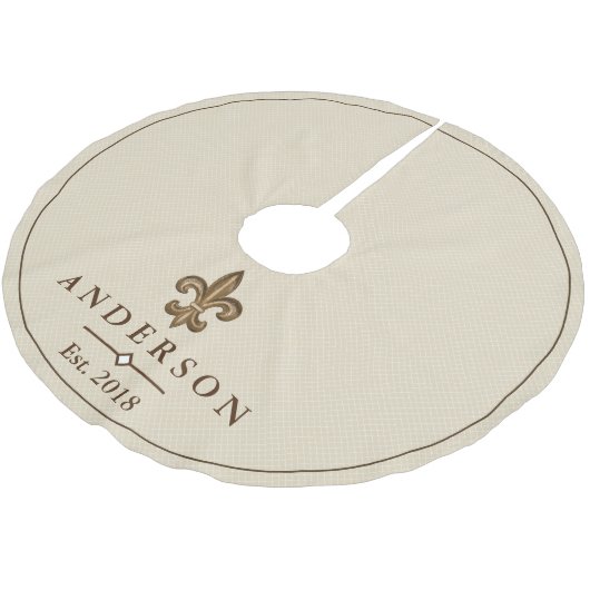 Elegant Gold Fleur de Lis en Taupe | Gepersonalise Kerstboom Rok (Gekanteld)