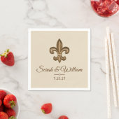 Elegant Gold Fleur de Lis en Taupe | Gepersonalise Servet (Insitu)