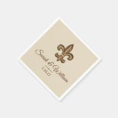 Elegant Gold Fleur de Lis en Taupe | Gepersonalise Servet (Hoek)