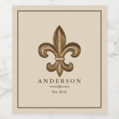 Elegant Gold Fleur de Lis en Taupe | Gepersonalise Wijn Etiket (Enkel label)