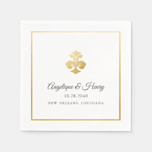 Elegant Gold Fleur de Lis Personalized Wedding Servet