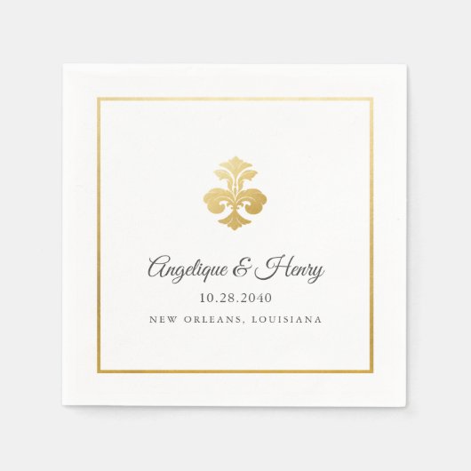Elegant Gold Fleur de Lis Personalized Wedding Servet (Voorkant)