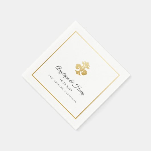 Elegant Gold Fleur de Lis Personalized Wedding Servet (Hoek)