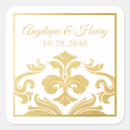 Elegant Gold Fleur de Lis Wedding Vierkante Sticker