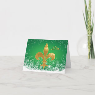 Elegant Gold Fleur Green Holiday Thank You Card Bedankkaart