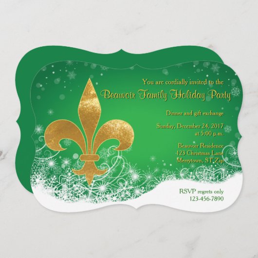 Elegant Gold Fleur Green Holiday Uitnodiging (Voorkant / Achterkant)