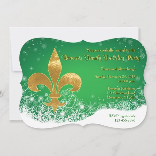 Elegant Gold Fleur Green Holiday Uitnodiging (Voorkant)