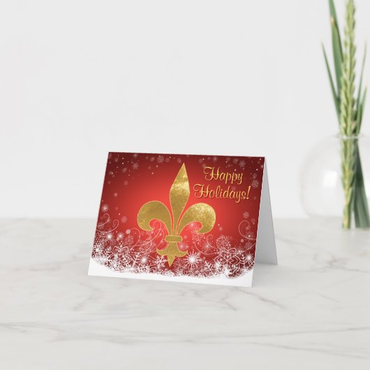 Elegant Gold Fleur Red Holiday Feestdagen Kaart (Voorkant)