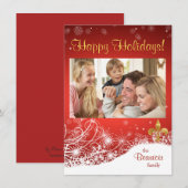 Elegant Gold Fleur Red Holiday Foto Wenskaart Feestdagenkaart (Voorkant / Achterkant)
