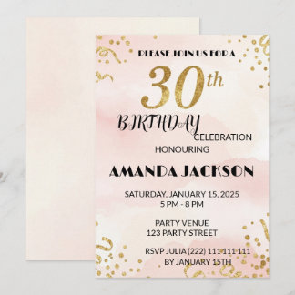 Elegant Gold Floral 30th Birthday Invitation Kaart