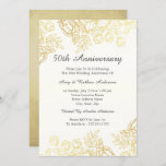 Elegant Gold  Floral 50e Jubileum Kaart<br><div class="desc">Meer Elegant Floral Wedding Jubileum Invitations in de Little Bayleigh Store! Let op: geen echte folie.</div>