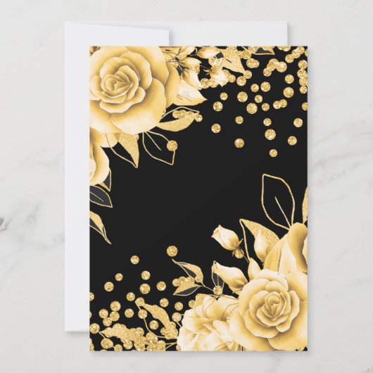 Elegant Gold Floral 60th Birthday Party Black Kaart (Achterkant)