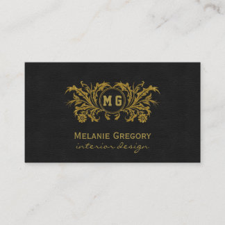 Elegant Gold Floral - Aangepast monogram zwart Visitekaartje