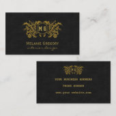 Elegant Gold Floral - Aangepast monogram zwart Visitekaartje (Voorkant / Achterkant)
