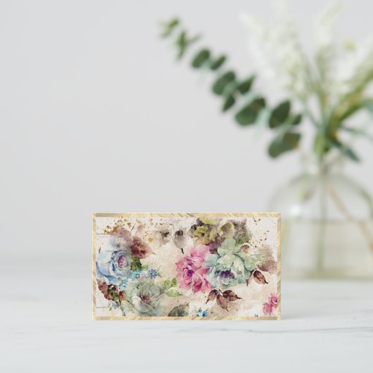 Elegant Gold Floral Abstracte Waterverf Rustic Visitekaartje (Staand voorkant)