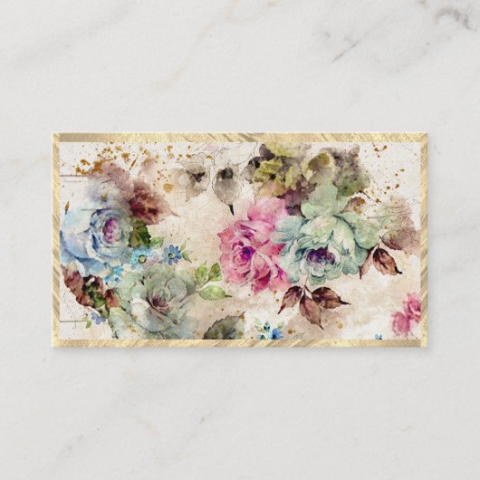 Elegant Gold Floral Abstracte Waterverf Rustic Visitekaartje (Voorkant)