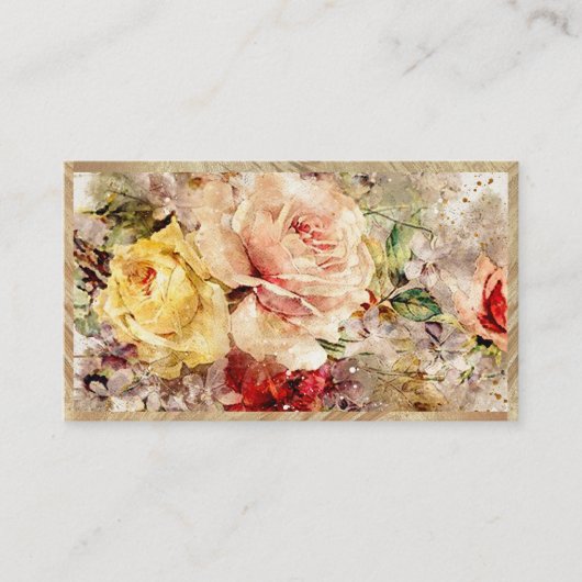 Elegant Gold Floral Abstracte Waterverf Rustic Visitekaartje (Voorkant)