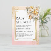 Elegant Gold Floral Baby Shower Invitation Kaart (Staand voorkant)