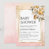 Elegant Gold Floral Baby Shower Invitation Kaart (Voorkant / Achterkant)
