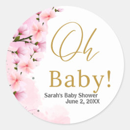 Elegant Gold Floral Baby shower Ronde Sticker
