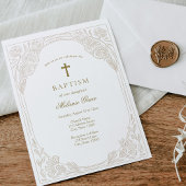 Elegant Gold Floral Baptism Invitation Kaart